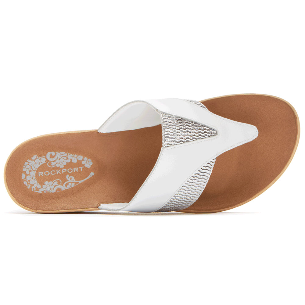 Rockport Singapore Womens Wedges - Weekend Casuals Lanea Gore Thong White - EM9610452